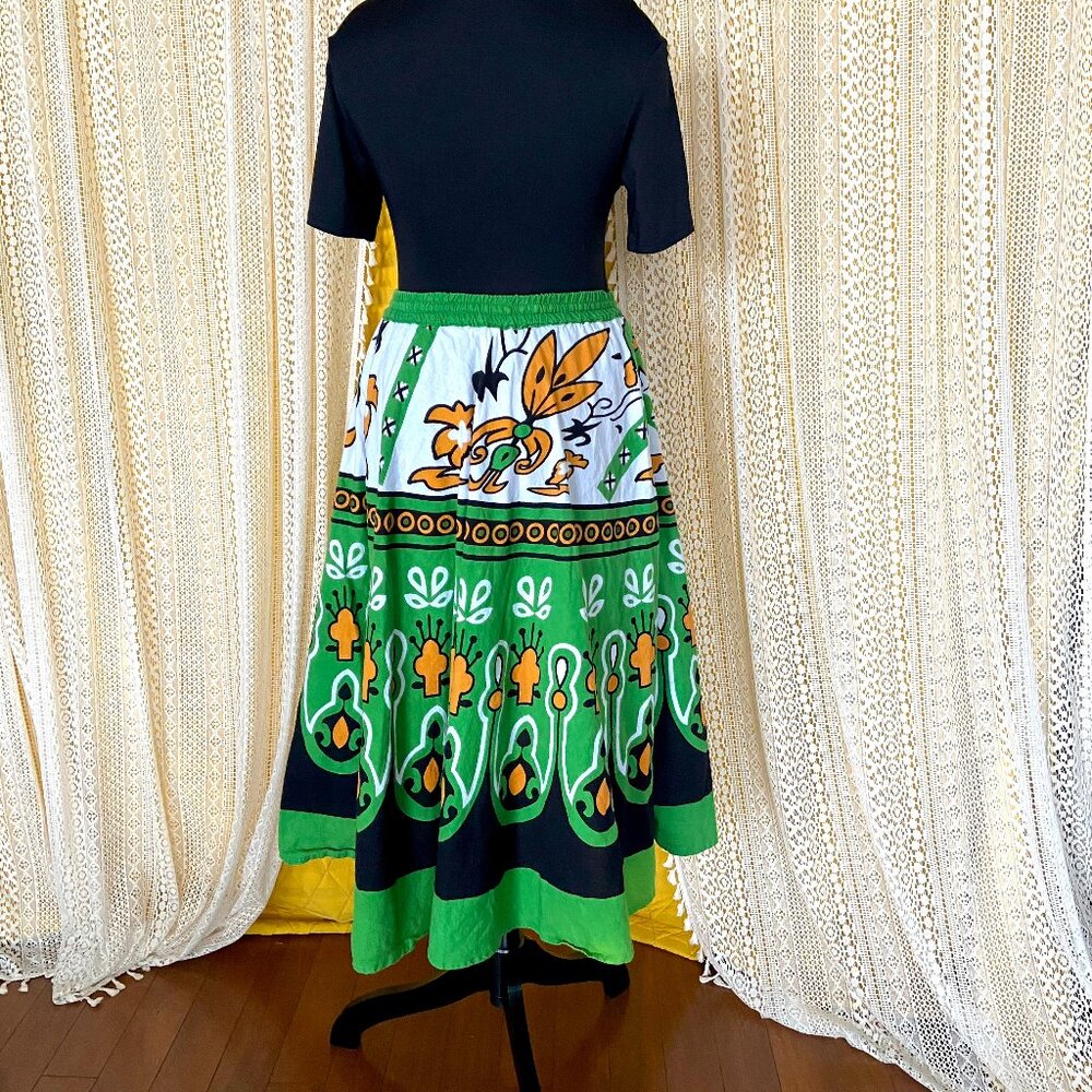 Green and Gold Boho Gypsy Floral Maxi Circle Skirt Size L